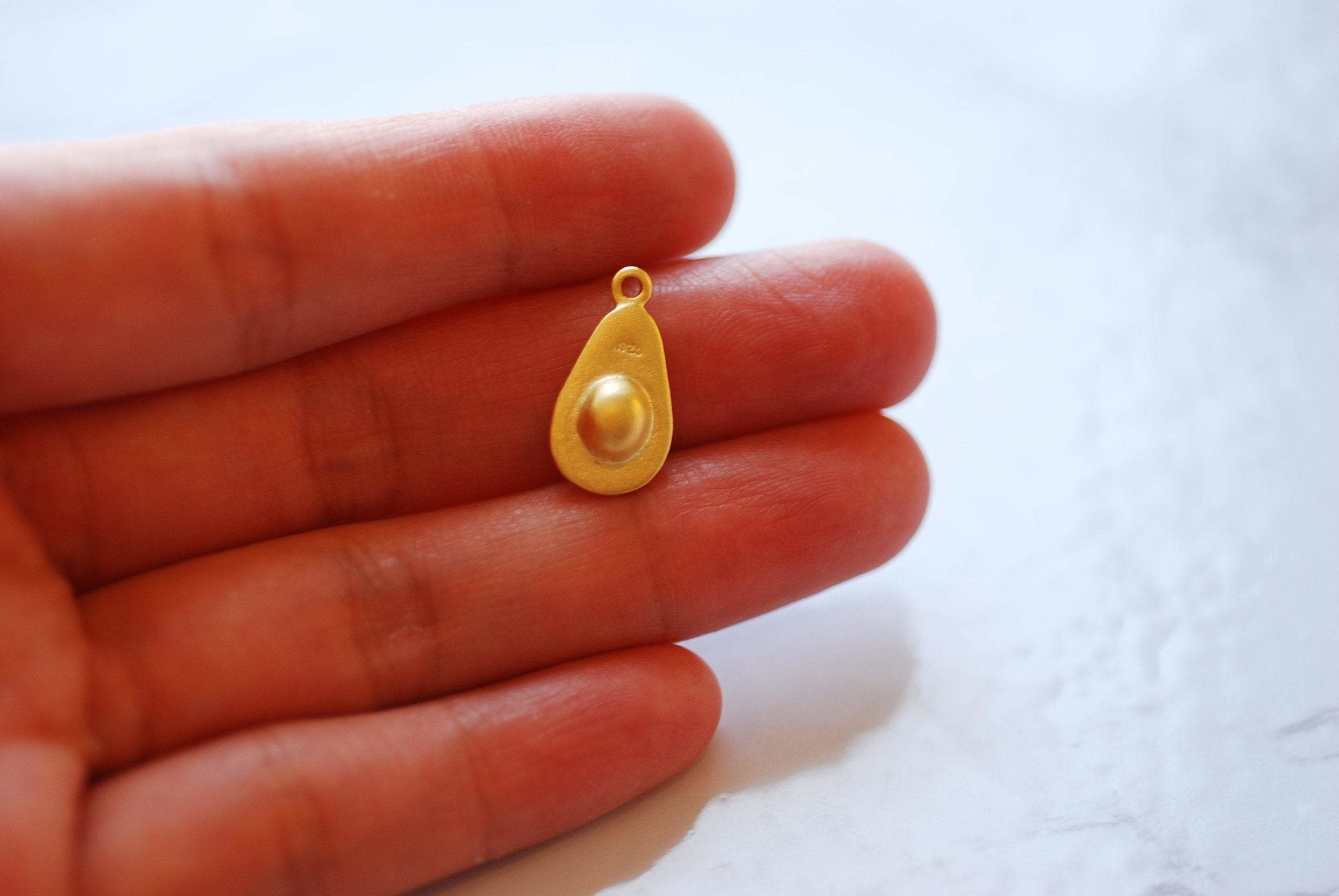 Avocado Fruit Charm- 18k gold plated over 925 Sterling Silver, Half Avocado Charm Pendant, Avocado Pit, Fruit Vegetable Charm, Foodie, 496 - HarperCrown