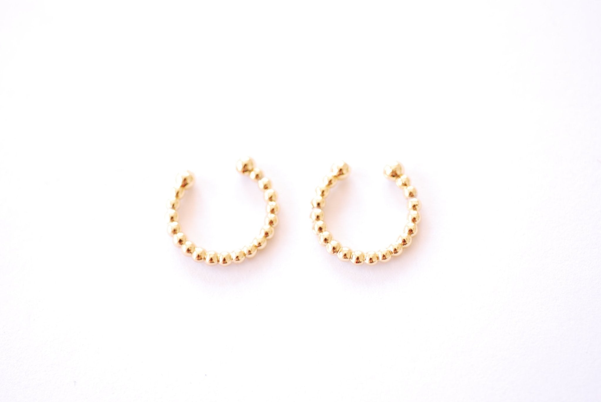 Beaded Round Huggie Earrings | 16K Gold Plated over Brass | Circle Dangle Cuff Wrap Hoop Punk B329 - HarperCrown