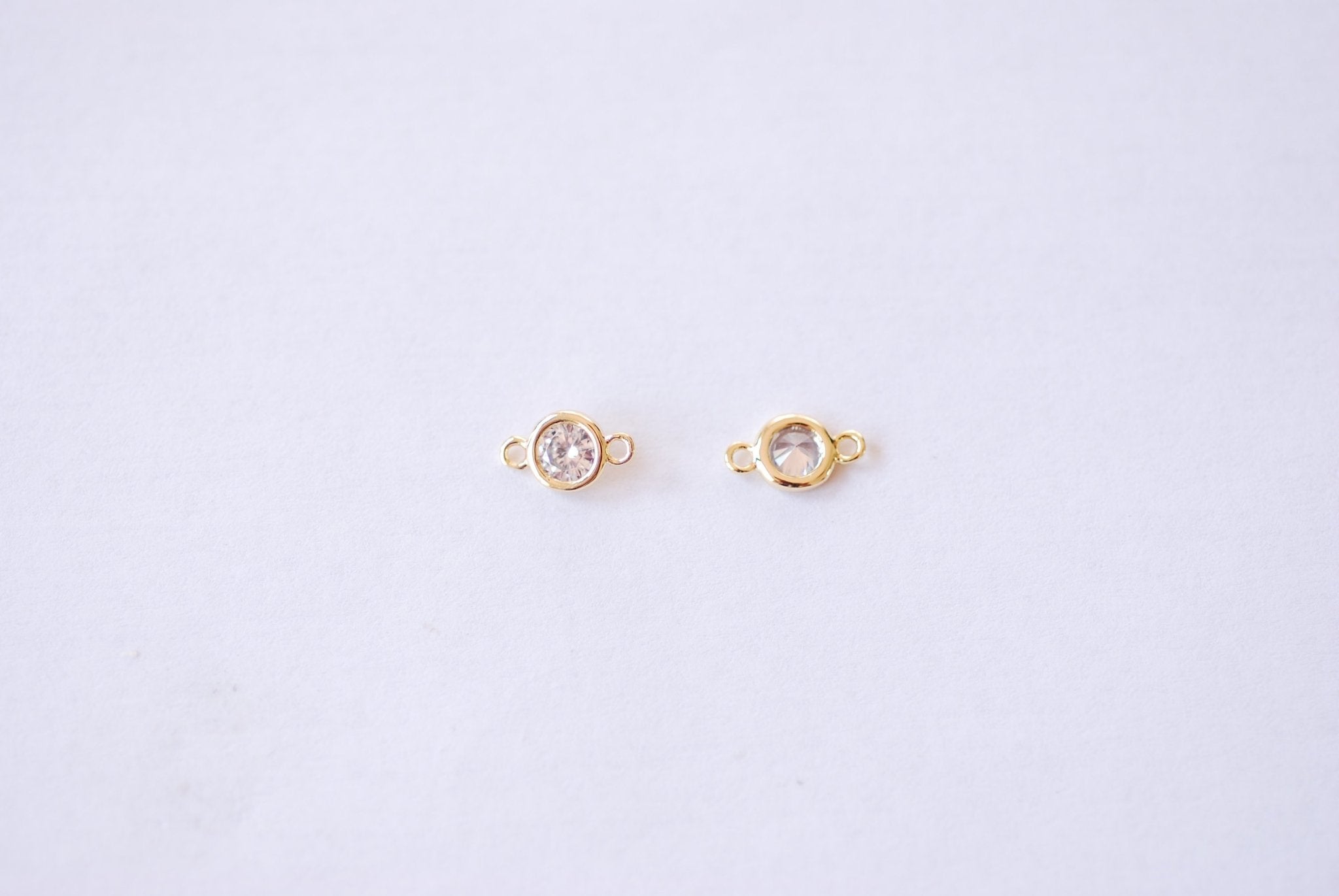 Bezel Link Connector CZ - 16k Gold Plated over Brass CZ Rhinestone Gemstone Connector Wholesale Charms B145 - HarperCrown