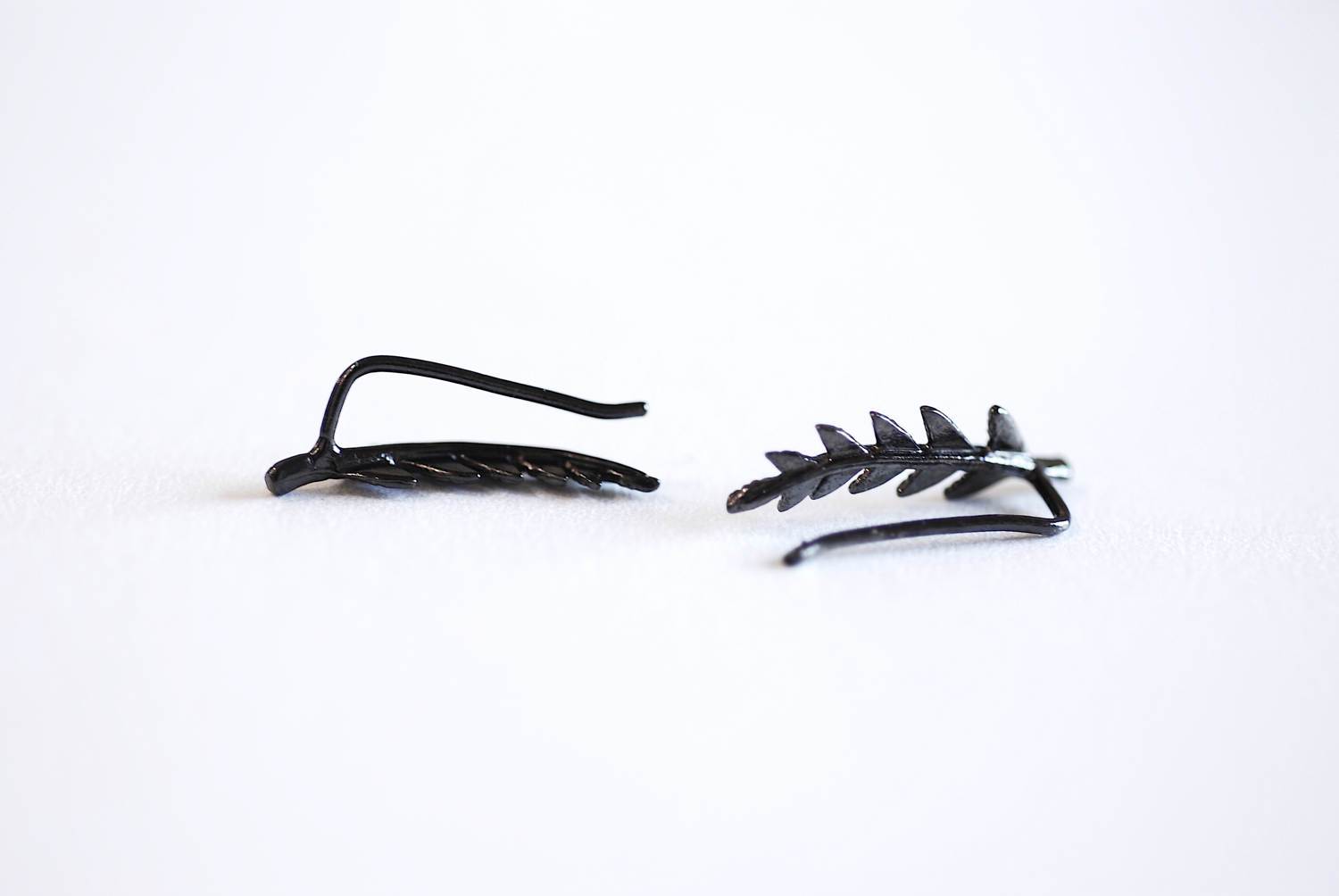 Black Leaf Earring Climber- Leaf Ear Crawlers, Leaf Ear Cuff, Leaf Earrings Ear Crawler, Ear Climber, Ear Jacket, Leaves Ear Climber Crawler - HarperCrown