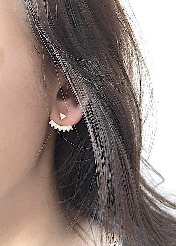 Black Triangle Ear Jacket, Spike Ear Jacket, Front Back Earrings, Ear Jacket, Earring Cuff, Triangle Studs, Minimal Earrings, Ear Climbers - HarperCrown