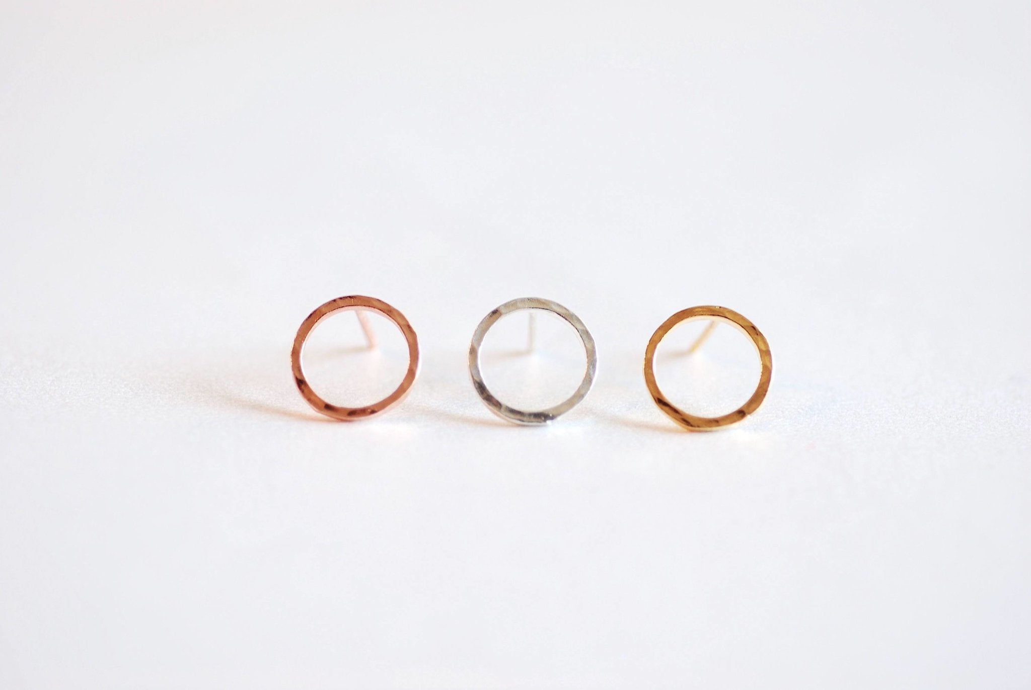 Circle Stud Earrings- 925 Sterling Silver, Gold, Rose Gold, Hammered circle stud earrings, 10mm Circle post earrings, minimalist earrings - HarperCrown