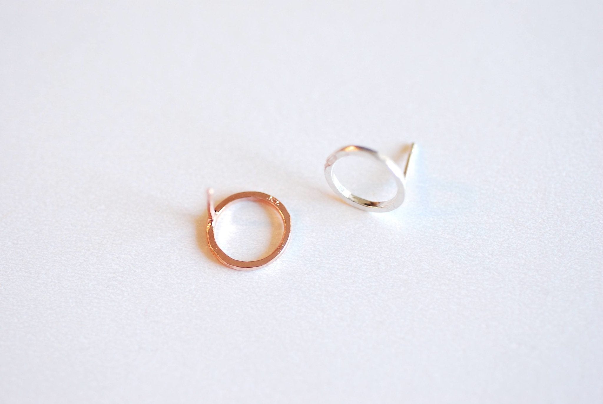 Circle Stud Earrings- 925 Sterling Silver, Gold, Rose Gold, Hammered circle stud earrings, 10mm Circle post earrings, minimalist earrings - HarperCrown