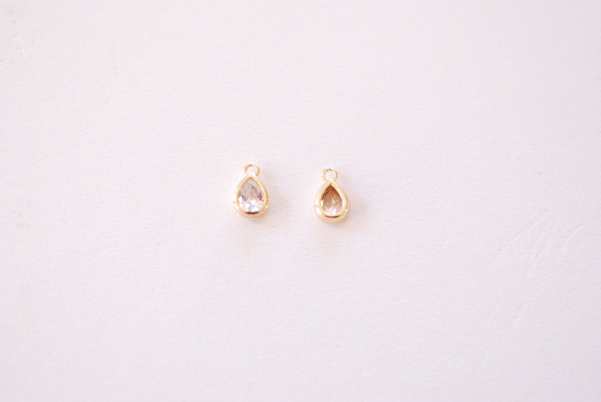 Clear TearDrop Bezel Cubic Zirconia Charm - 16k Gold Plated over Brass CZ Bezel Teardrop Earring Finding HarperCrown Bulk Charms B152 - HarperCrown