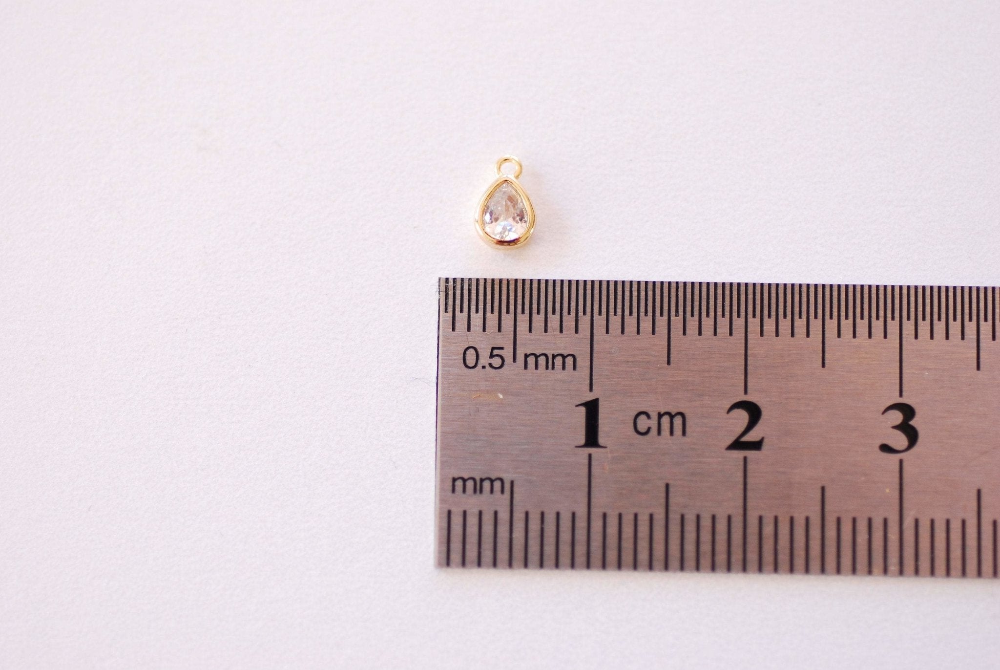 Clear TearDrop Bezel Cubic Zirconia Charm - 16k Gold Plated over Brass CZ Bezel Teardrop Earring Finding HarperCrown Bulk Charms B152 - HarperCrown