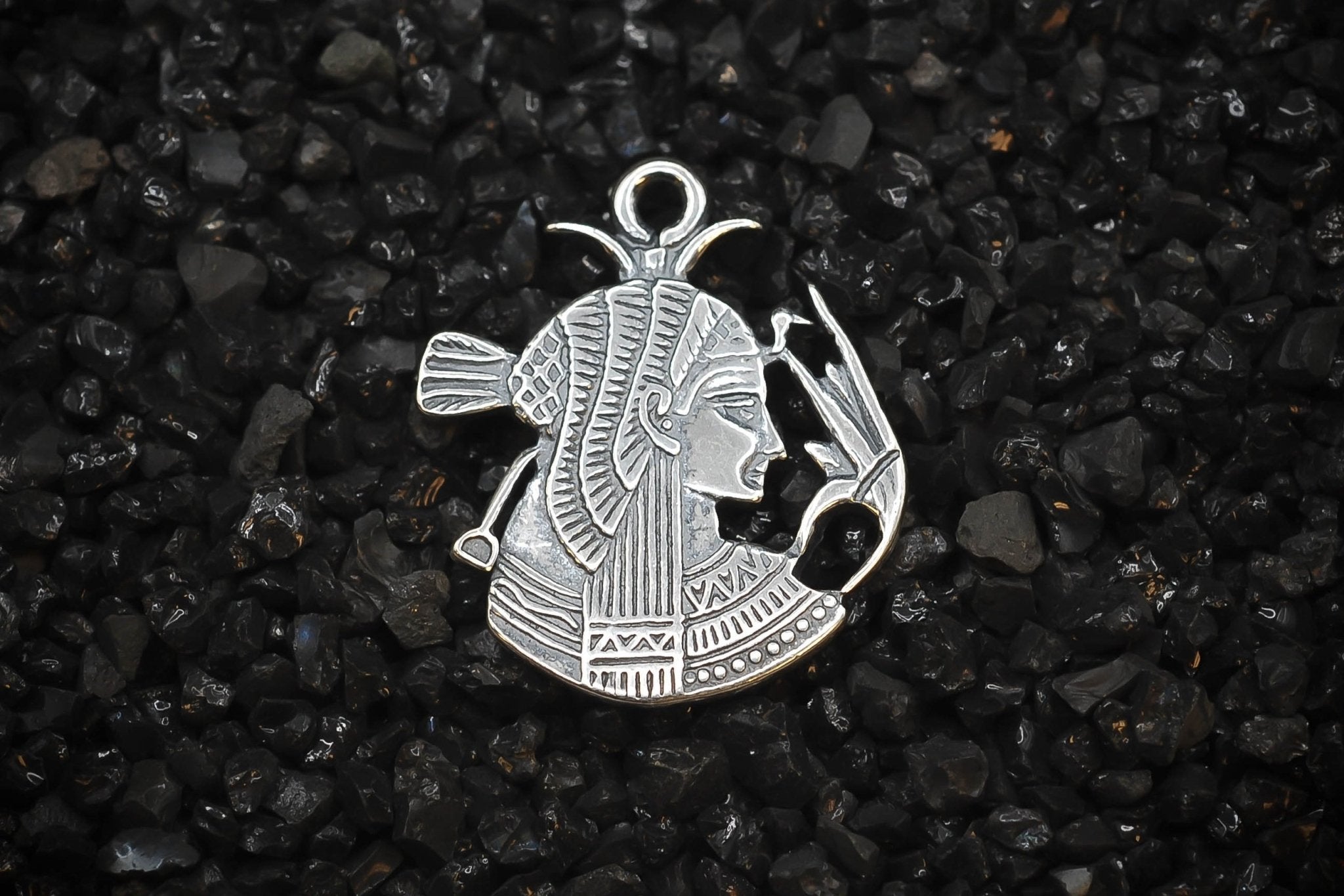 Cleopatra Queen of Ancient Egypt Side Profile Charm | 925 Sterling Silver, Oxidized | Jewelry Making Pendant - HarperCrown