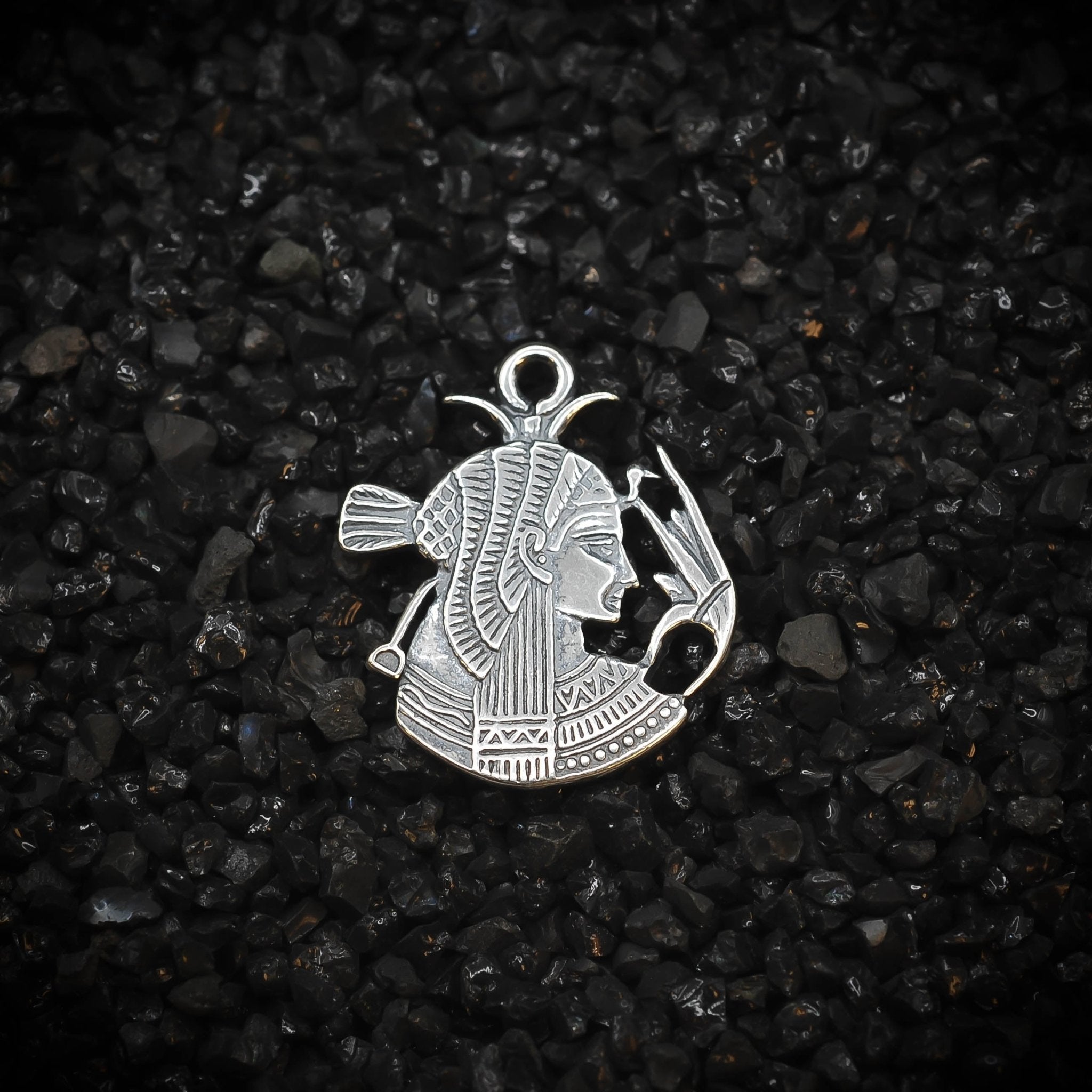 Cleopatra Queen of Ancient Egypt Side Profile Charm | 925 Sterling Silver, Oxidized | Jewelry Making Pendant - HarperCrown