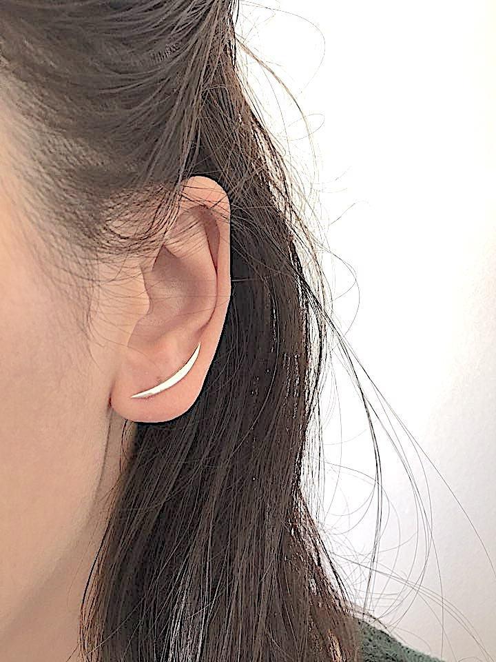 Crescent Moon Ear Climbers- Moon Earrings, Silver Ear Crawlers, Ear Climbers, Half Moon Earrings, Moon Ear Cuff, Moon Ear Crawler Earrings - HarperCrown