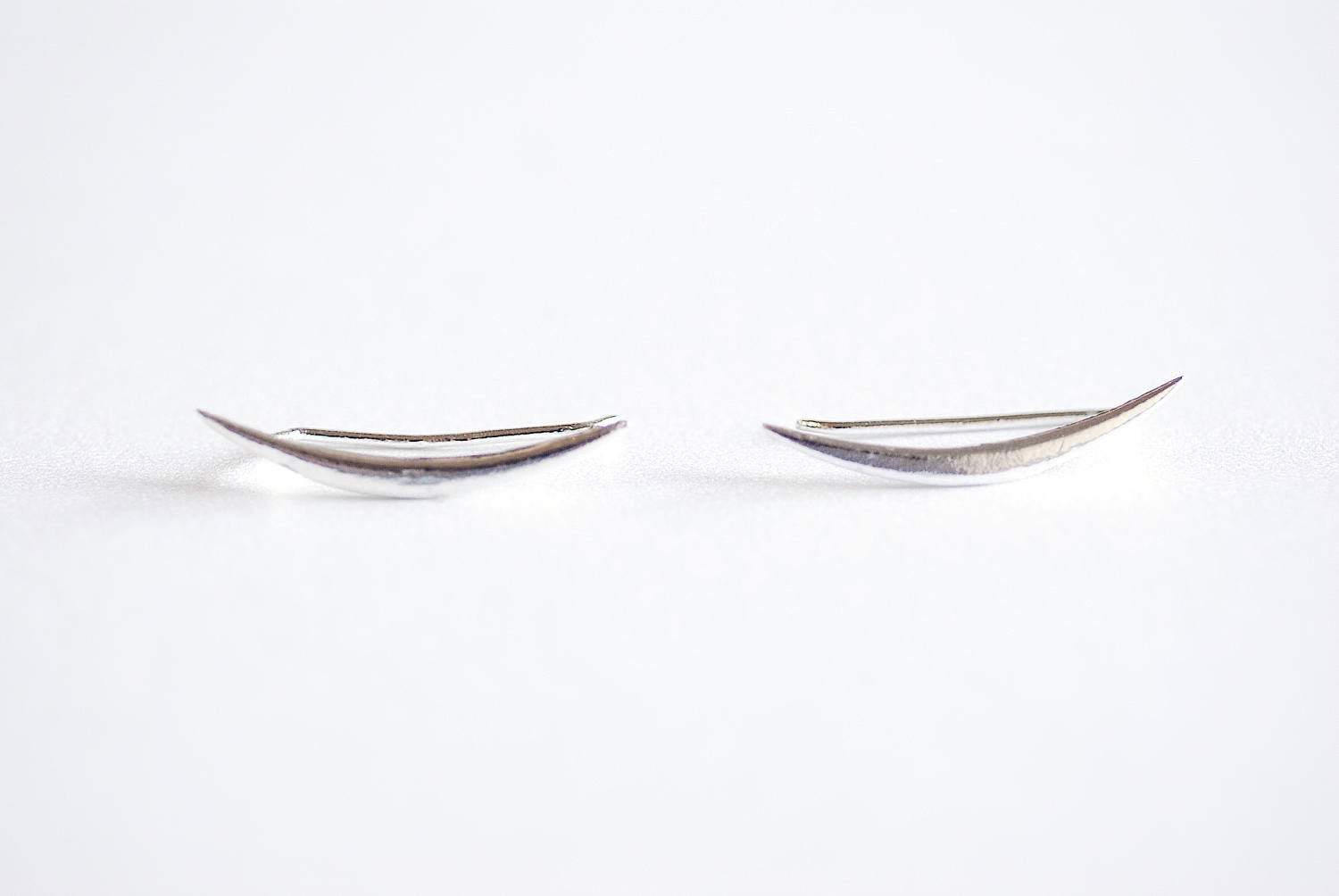 Crescent Moon Ear Climbers- Moon Earrings, Silver Ear Crawlers, Ear Climbers, Half Moon Earrings, Moon Ear Cuff, Moon Ear Crawler Earrings - HarperCrown