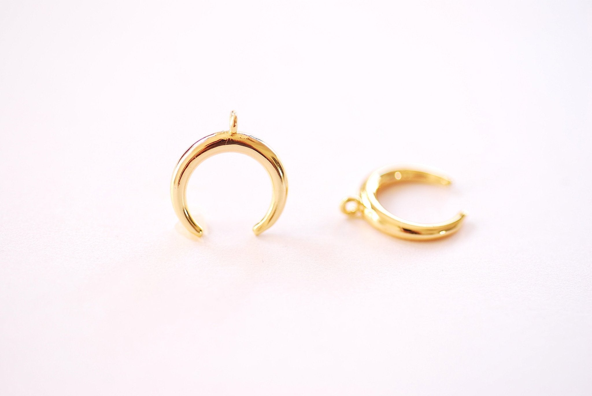 Crescent Moon Horn Charm - 16k Gold Plated Brass Half Moon Waning Eclipse Wholesale Charms B140 - HarperCrown