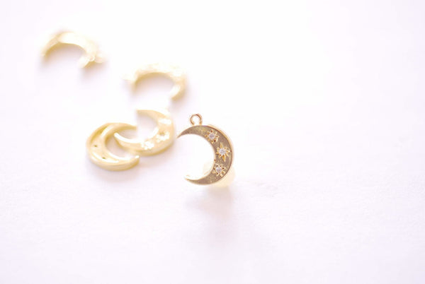 Brass Textured Crescent Earring Charms Raw Brass Moon Pendant