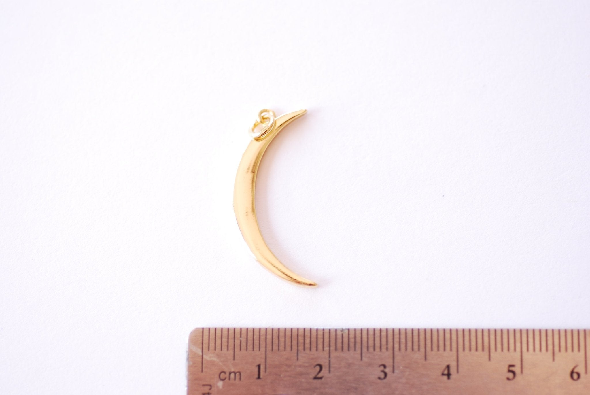 Crescent Moon Thin Charm Pendant | 16k Gold plated Brass | Half Moon Horn Attached Bail HarperCrown B318 - HarperCrown