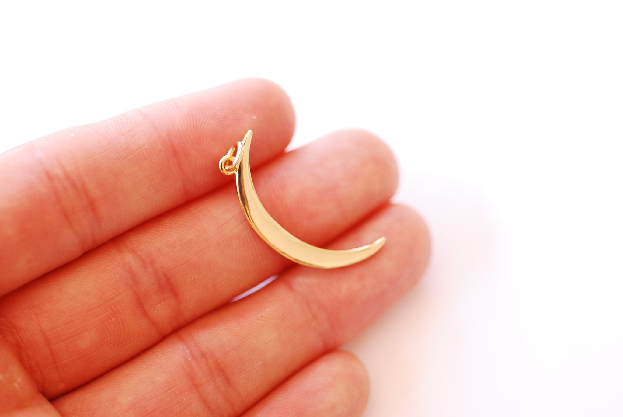 Crescent Moon Thin Charm Pendant | 16k Gold plated Brass | Half Moon Horn Attached Bail HarperCrown B318 - HarperCrown