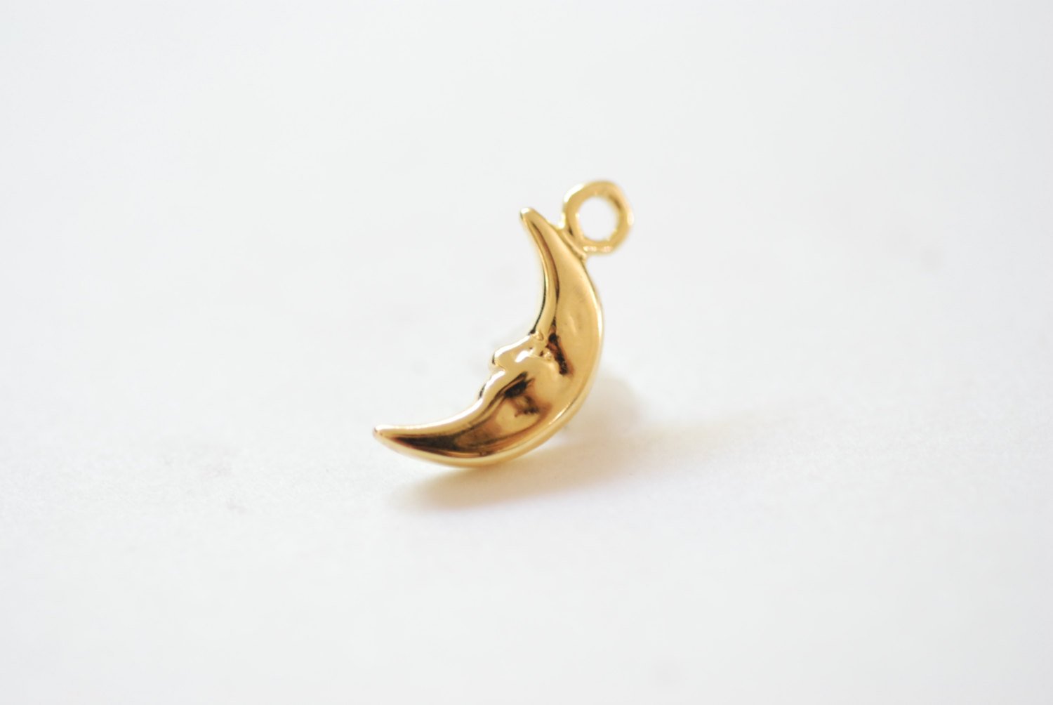 Crescent Moon with Face Charm | 18k Gold plated over Sterling Silver, Vermeil, Gold Moon, Crescent Face Moon Pendant, 269 - HarperCrown