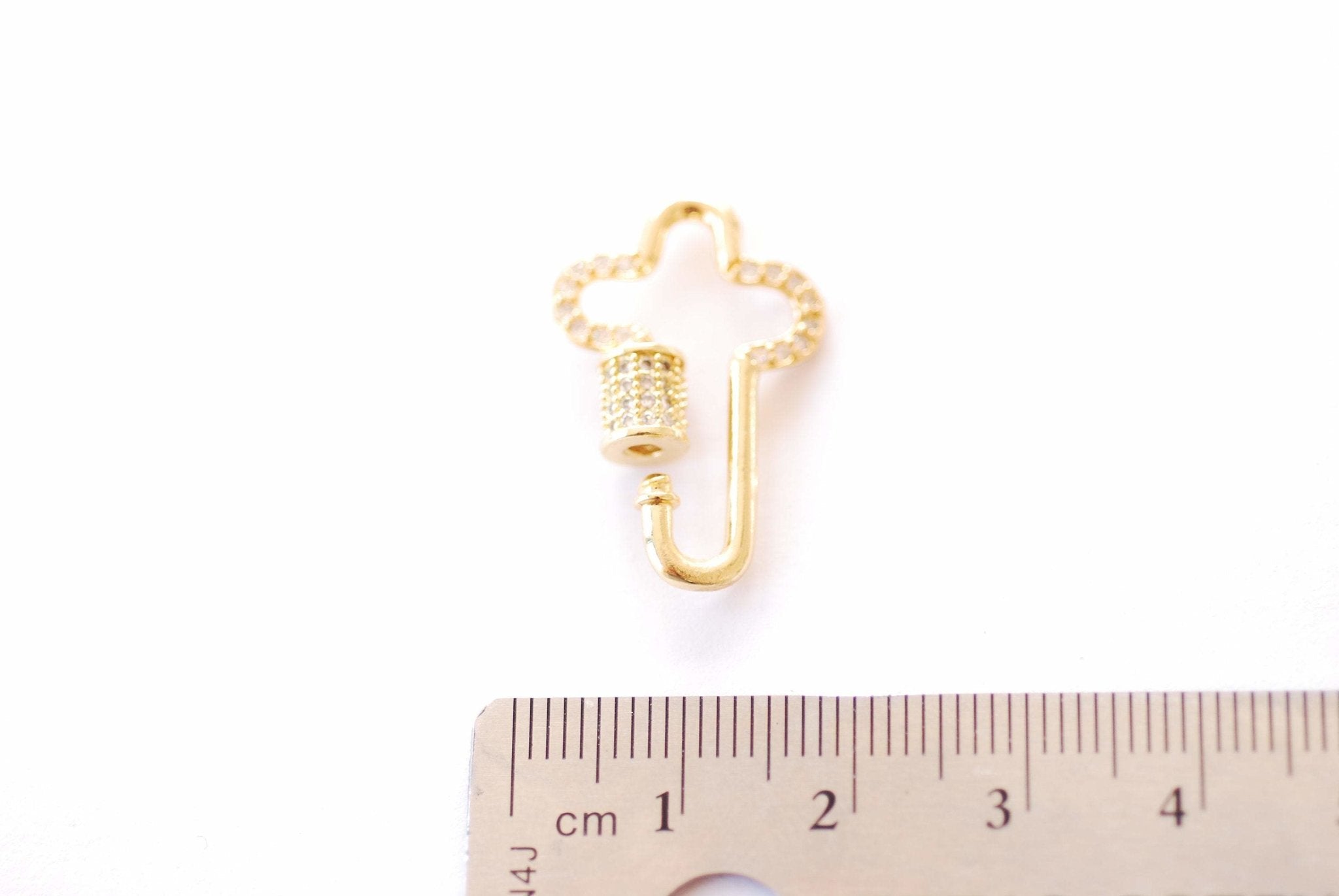 Cross Carabiner Charm | 16K Gold Plated over Brass Micro Pave CZ | Cubic Zirconia Key Chain Clasp Lock HarperCrown Wholesale B337 - HarperCrown