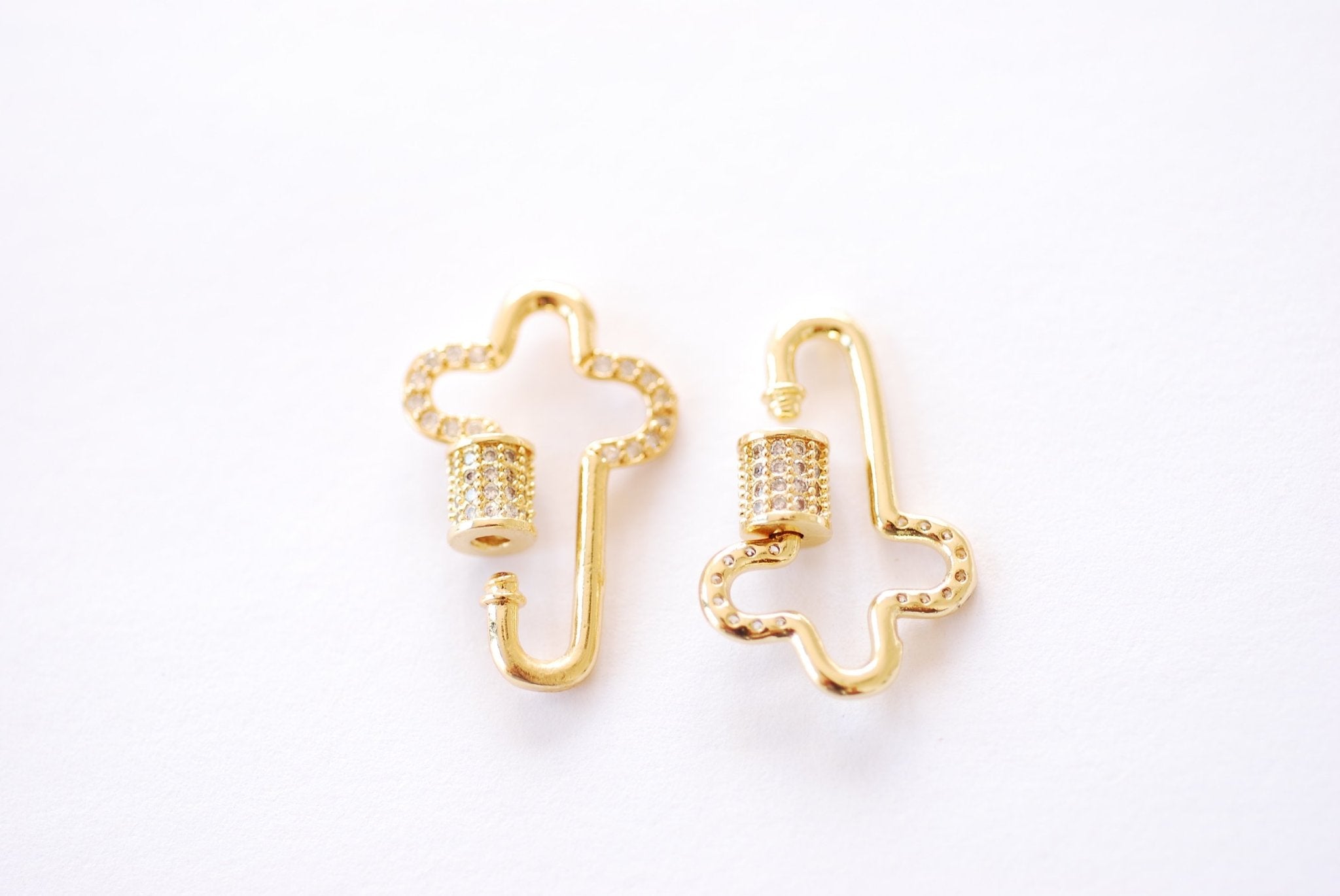 Cross Carabiner Charm | 16K Gold Plated over Brass Micro Pave CZ | Cubic Zirconia Key Chain Clasp Lock HarperCrown Wholesale B337 - HarperCrown