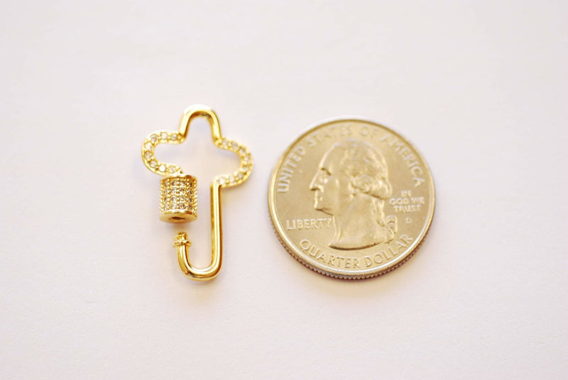 Wholesale Charms - Star Screw Carabiner Clasp Lock Charm - 16k gold plated  over Brass Micro Pave Star CZ Cubic Zirconia HarperCrown Wholesale B244