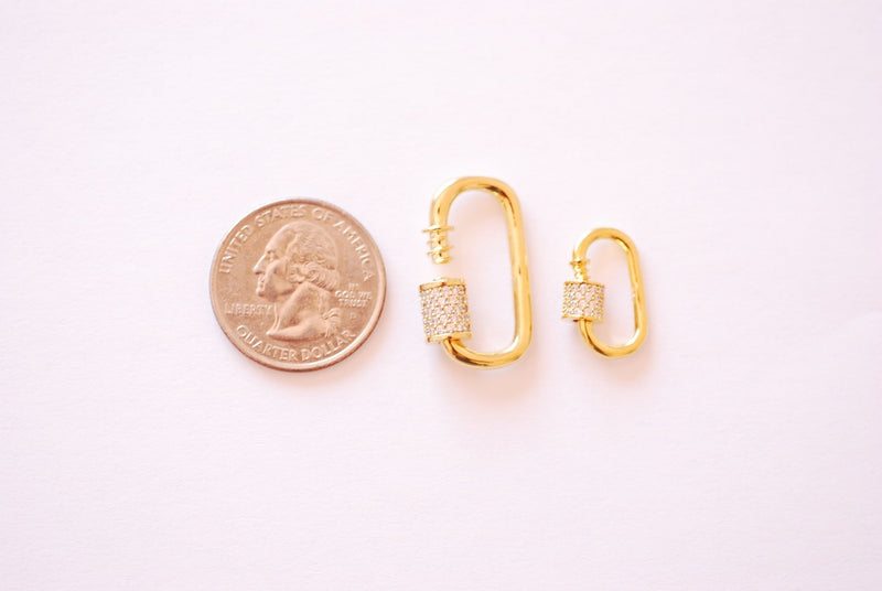 Wholesale Charms - Cubic Zirconia Carabiner Clasp - Vermeil 18k gold plated  925 sterling silver Carabiner Lock Screw Pendant Charm Clasp HarperCrown