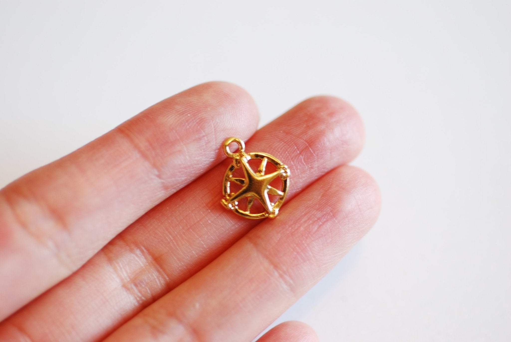 Cutout Compass vermeil gold or Sterling Silver Charm- 22k Gold plated 925 Sterling Silver, Nautical charm, Travel, Journey, Direction,J176 - HarperCrown