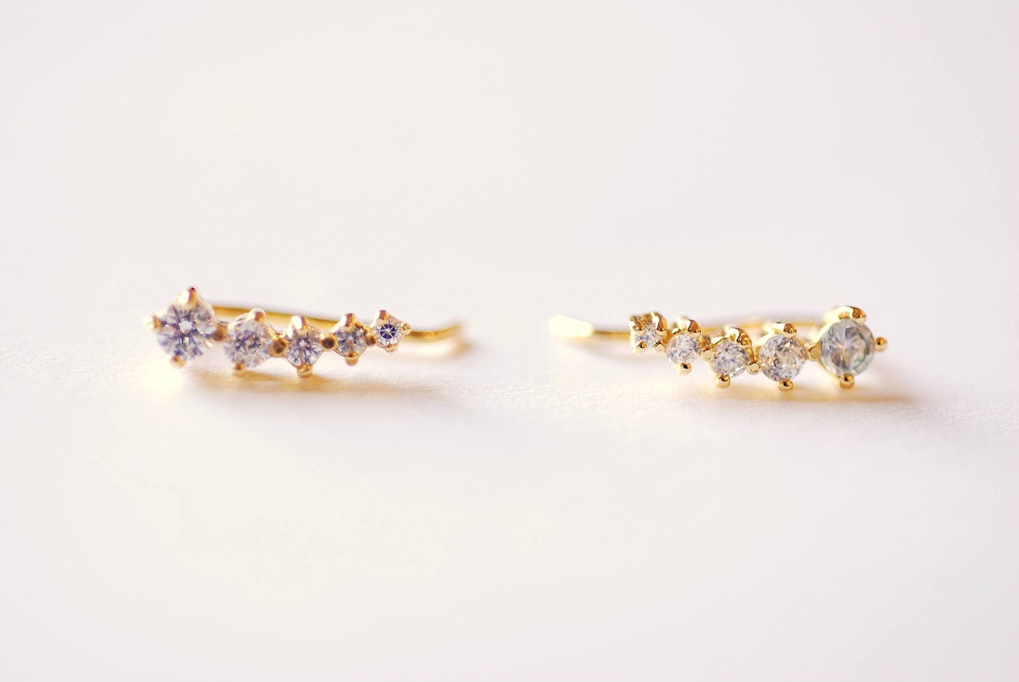 CZ Diamond Ear Climbers, Ear Crawler Earrings, Minimalistic Jewelry, Crystal Ear Climbers, Earcuffs, Gold Ear Pins, Ear Climber Earrings - HarperCrown