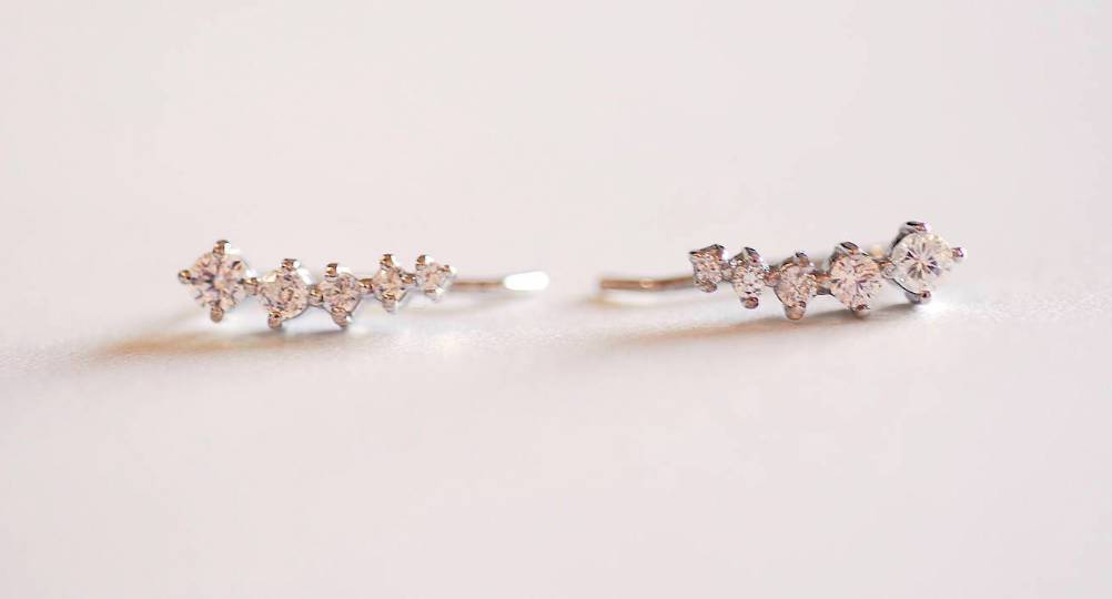 CZ Earrings, Choose Sterling Silver, Gold, Rose Gold CZ Ear Cuff, cubic zirconia ear crawler, Ear Climbers, Crystal Ear Climber, 2 pieces - HarperCrown