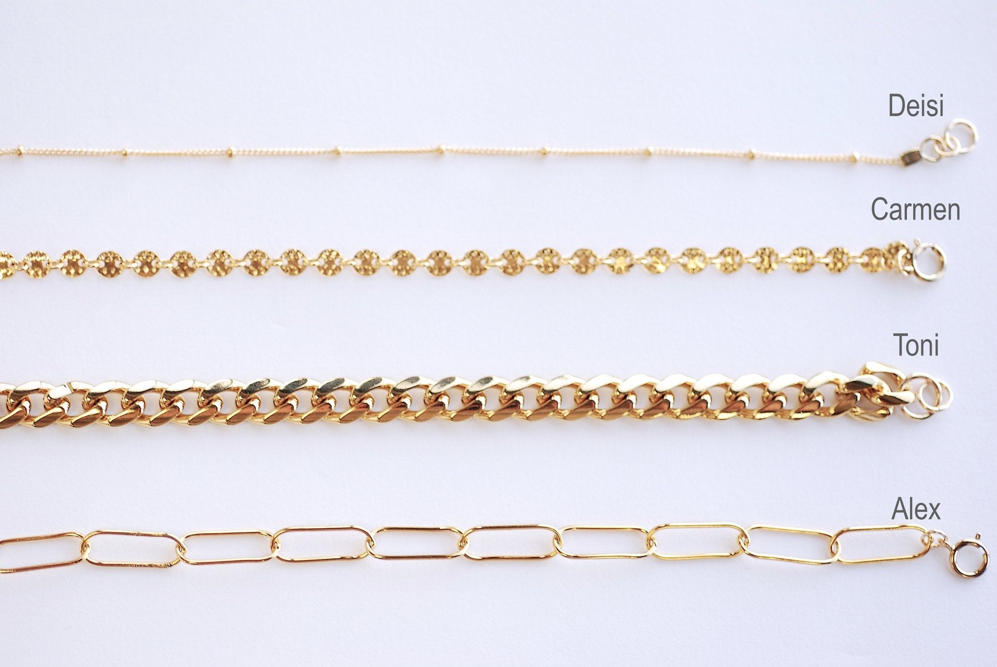 Dainty Chain Bracelets - 14k Gold Filled Bracelets Satellite, Dew Drop, Cuban Chain Link, Chain Link, Tube, Marquise Chain, Disc Chain - HarperCrown