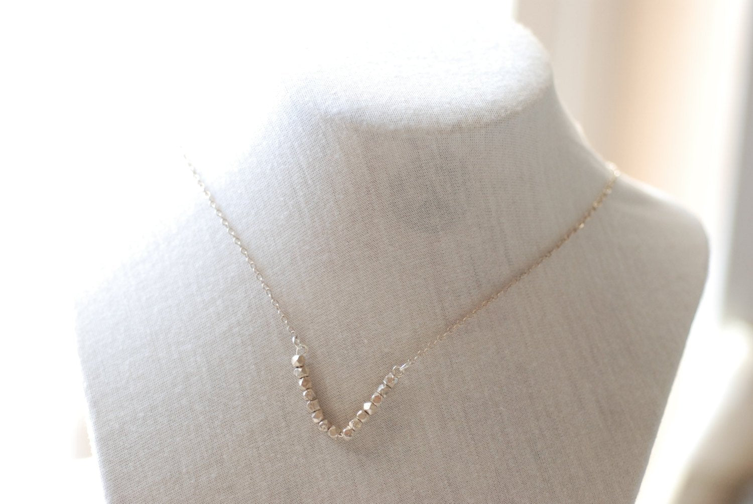 Dainty Chevron Necklace, Sterling Silver V Bar Necklace, Minimalist Geometric Jewelry - HarperCrown