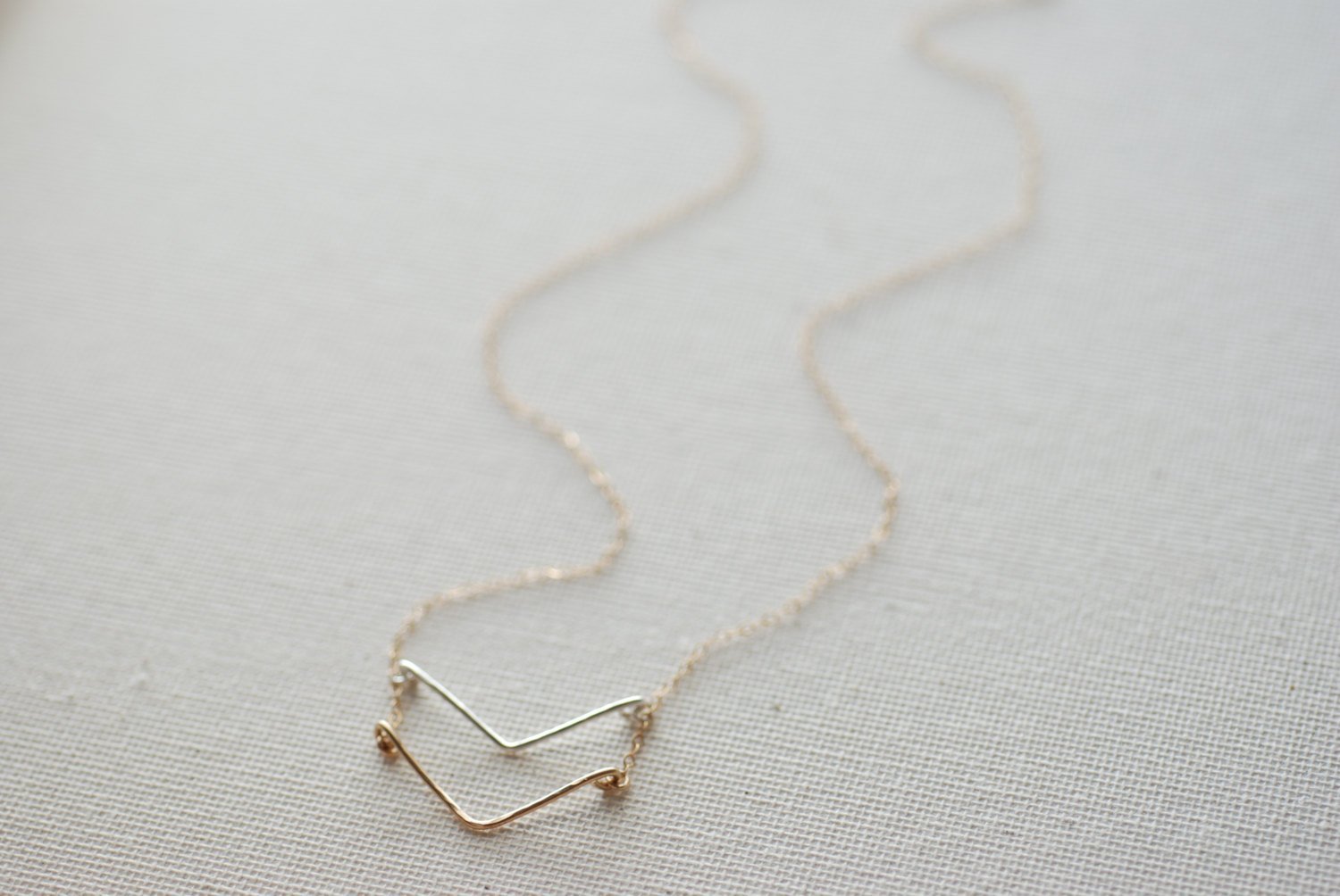 Double Chevron Necklace, Sterling Silver and 14k gold Filled Chevron Charm,Chevron Necklace,Layer Arrow Necklace,Dainty Chevron Pendant - HarperCrown