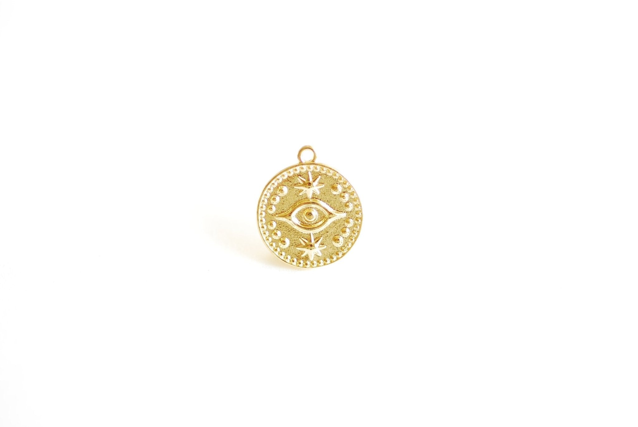 Evil Eye Circle Disc Charm- Vermeil 18k gold plated vermeil or sterling silver 17mm eye of Ra, Yoga Round Charm, Evil Eye Pendant, 479 - HarperCrown