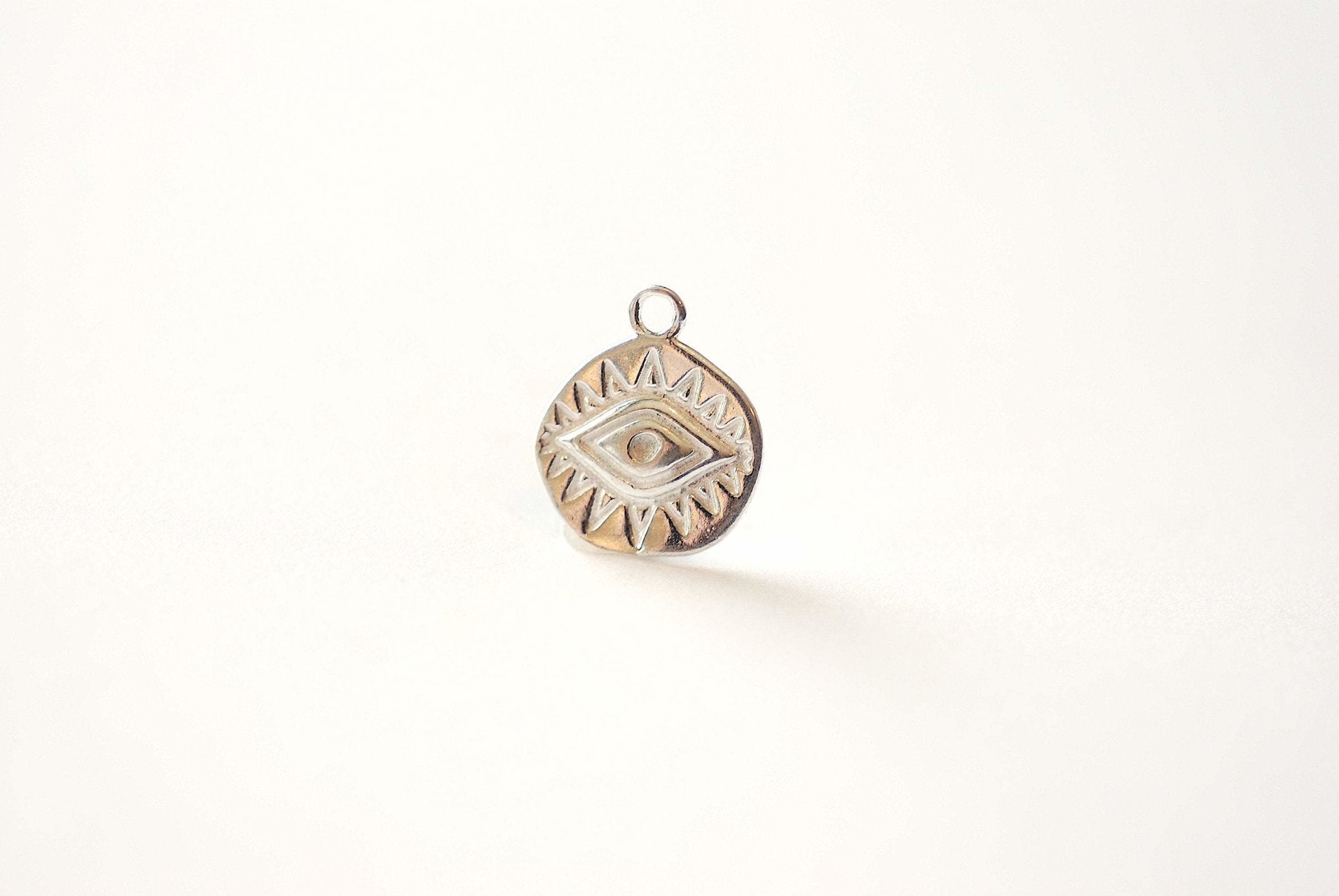 Evil Eye Coin Charm - 18k Gold plated over 925 Sterling Silver, Gold Round Evil Eye Charm, Protection Eye of Ra, Greek Coin, Luck Charm,J316 - HarperCrown