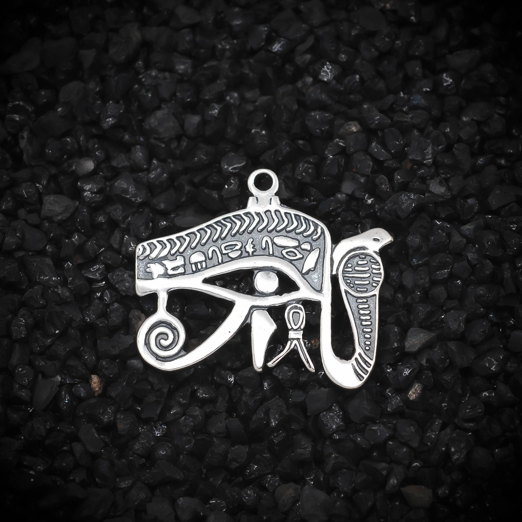 Eye of Ra God of the Sun with Cobra Ancient Egyptian Charm | 925 Sterling Silver, Oxidized or 18K Gold Plated | Jewelry Making Pendant - HarperCrown