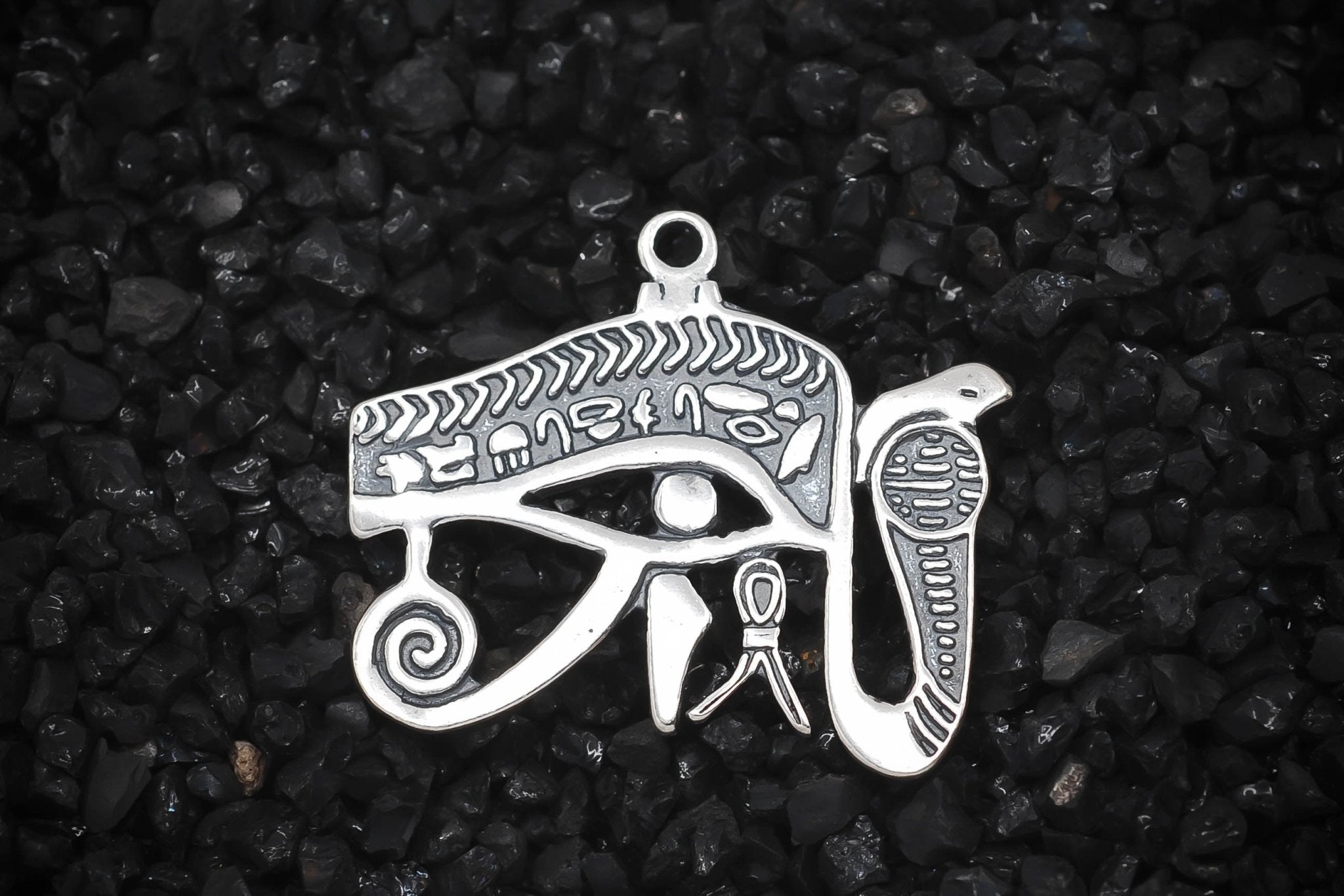 Eye of Ra God of the Sun with Cobra Ancient Egyptian Charm | 925 Sterling Silver, Oxidized or 18K Gold Plated | Jewelry Making Pendant - HarperCrown