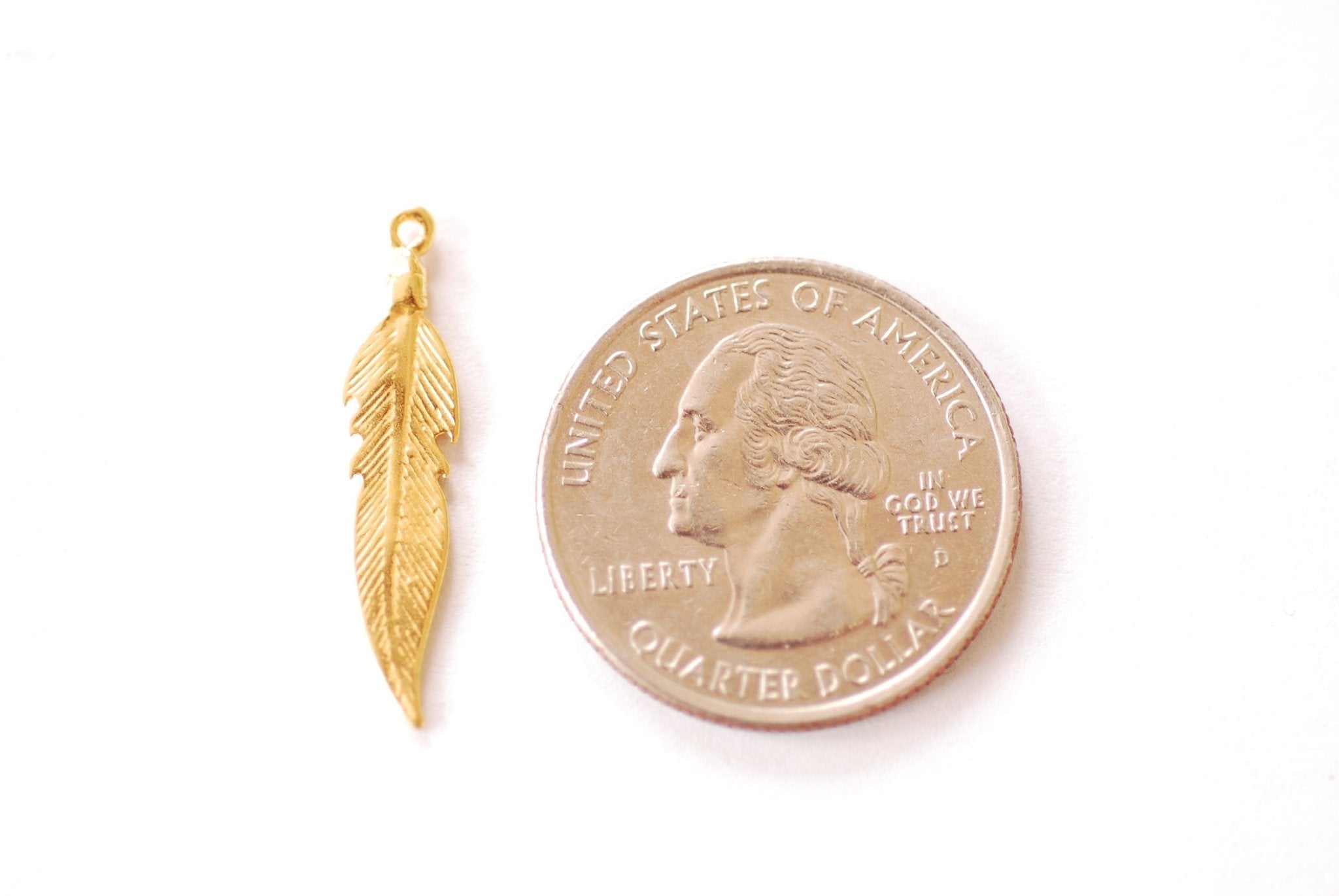 Feather Charm | 18k Gold Plated over Brass Leaf Pendant HarperCrown Wholesale B294 - HarperCrown