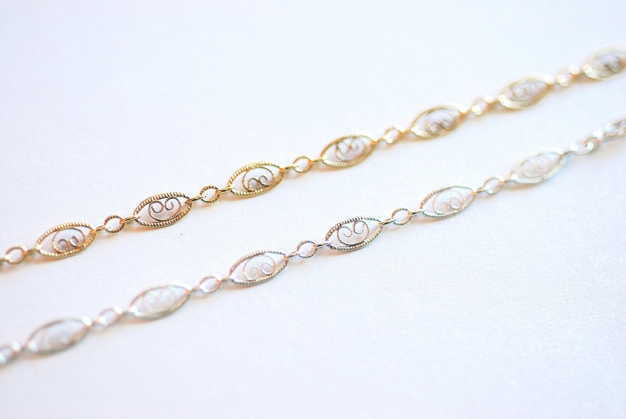 Filigree Scroll Chain- Sterling Silver or Gold Filled Filigree Scroll Chain, Chain by Foot, Wholesale Bulk Chain, Fancy Chain, Oval Chain - HarperCrown