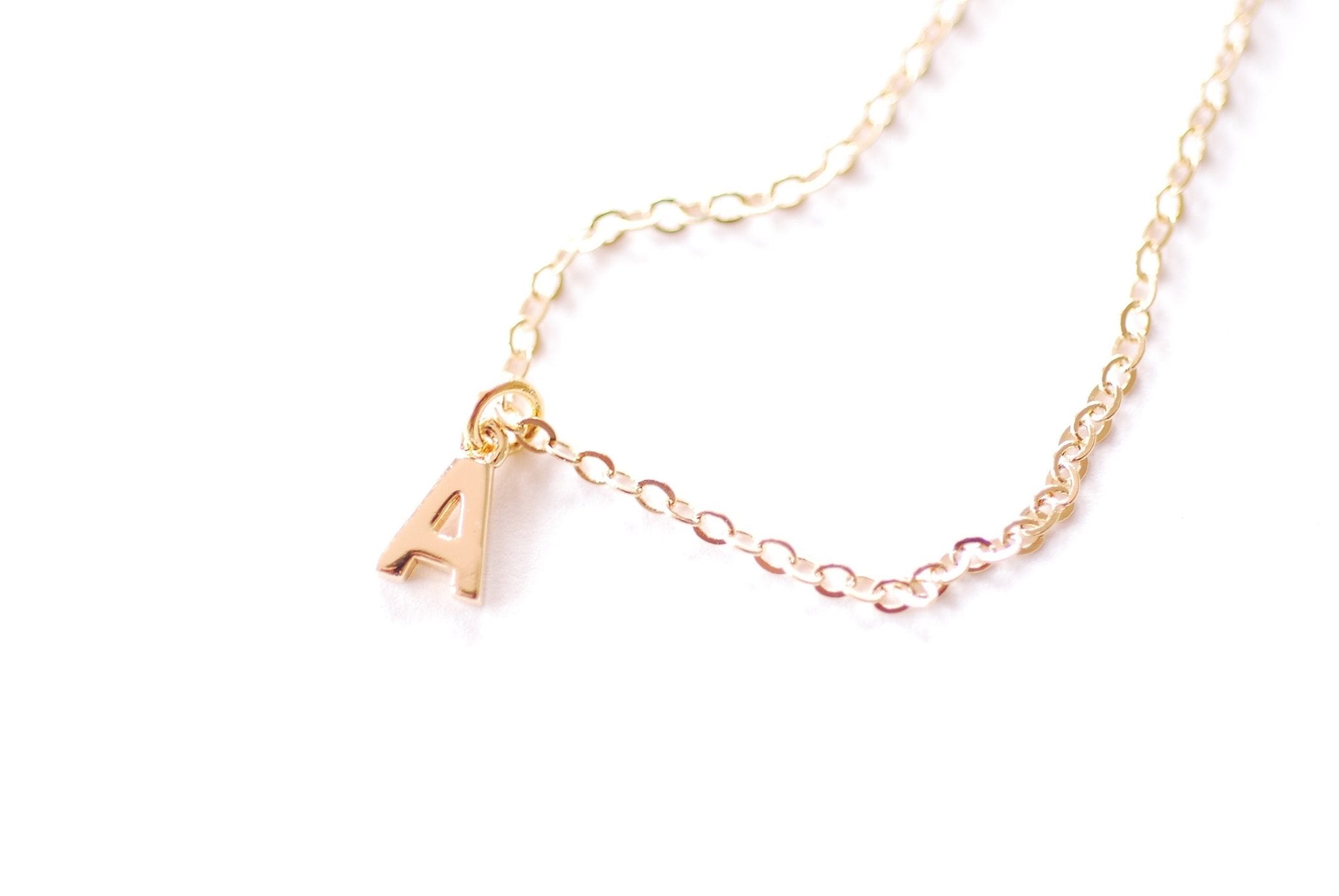 Finished A-Z Letter Charm Necklace | 18K Gold Plated over Brass | Upper Case Letters Alphabet Bulk Cable Chain Necklaces Wholesale B306 - HarperCrown