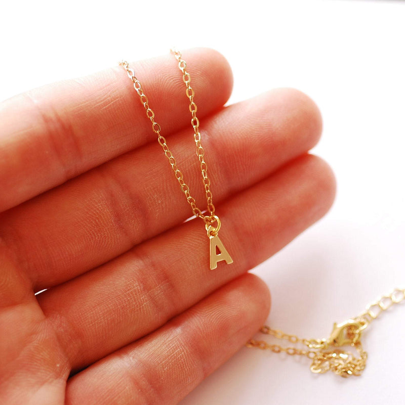 Finished A-Z Letter Charm Necklace | 18K Gold Plated Over Brass | Upper Case Letters Alphabet Bulk Cable Chain Necklaces Wholesale B306, W