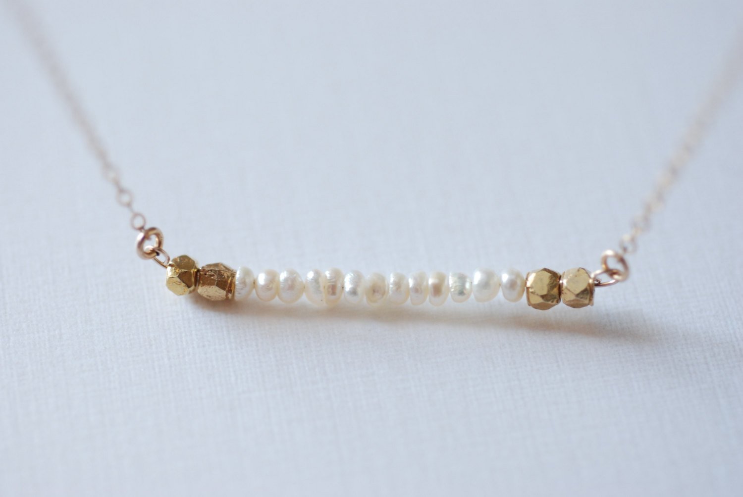 Freshwater Pearl Bar Necklace- Minimalist Bar Necklace // 14k gold filled chain- Dainty Jewelry by HeirloomEnvy - HarperCrown