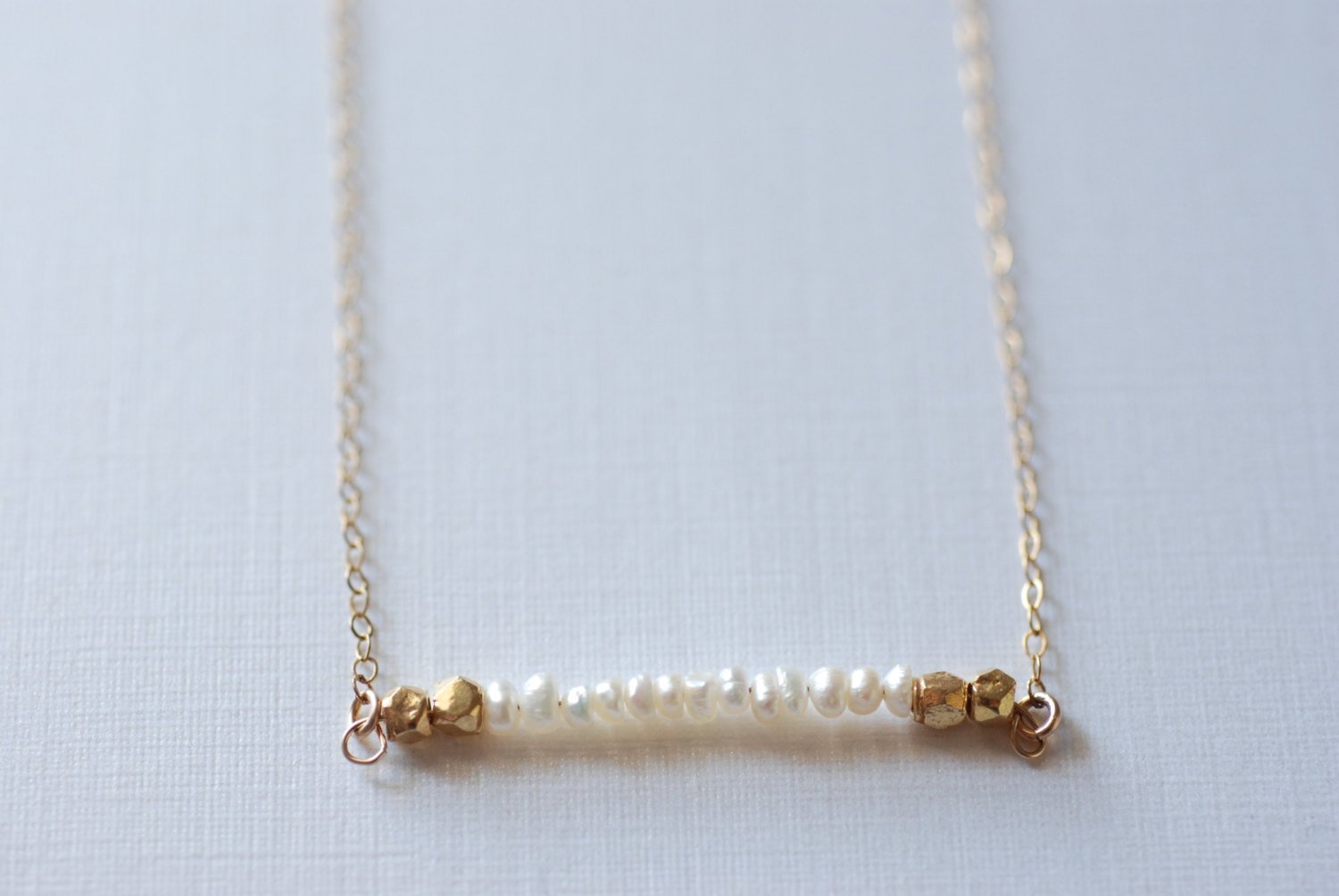 Freshwater Pearl Bar Necklace- Minimalist Bar Necklace // 14k gold filled chain- Dainty Jewelry by HeirloomEnvy - HarperCrown