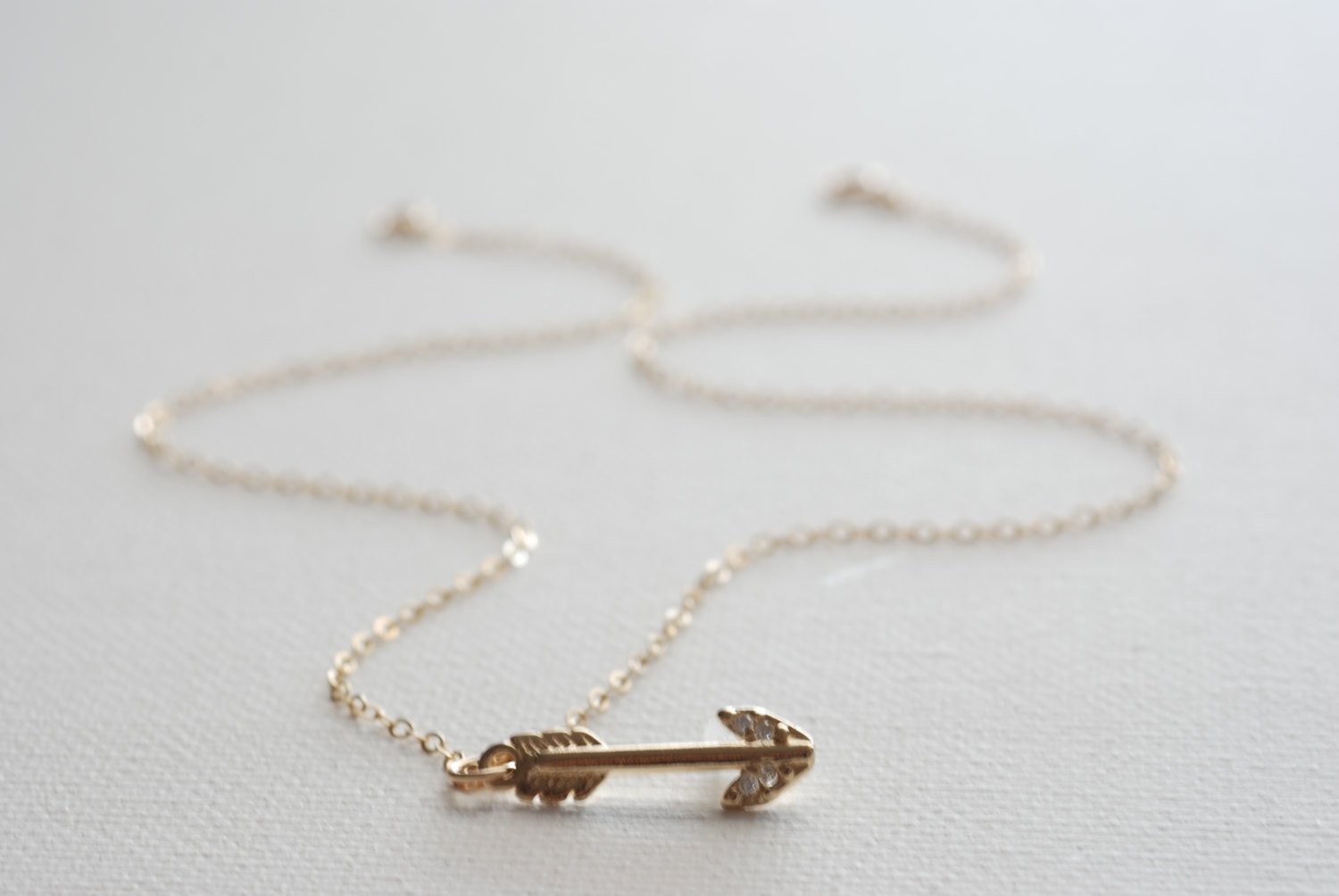 Gold Arrow Necklace - tip with crystals,22k gold Arrow, Dainty Arrow Necklace, Crystal Arrow Necklace,bow and arrow - HarperCrown