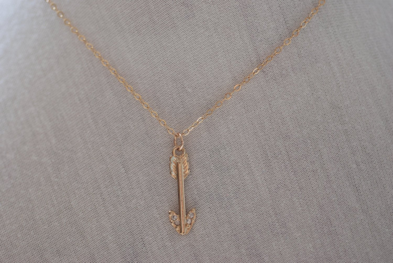 Gold Arrow Necklace - tip with crystals,22k gold Arrow, Dainty Arrow Necklace, Crystal Arrow Necklace,bow and arrow - HarperCrown