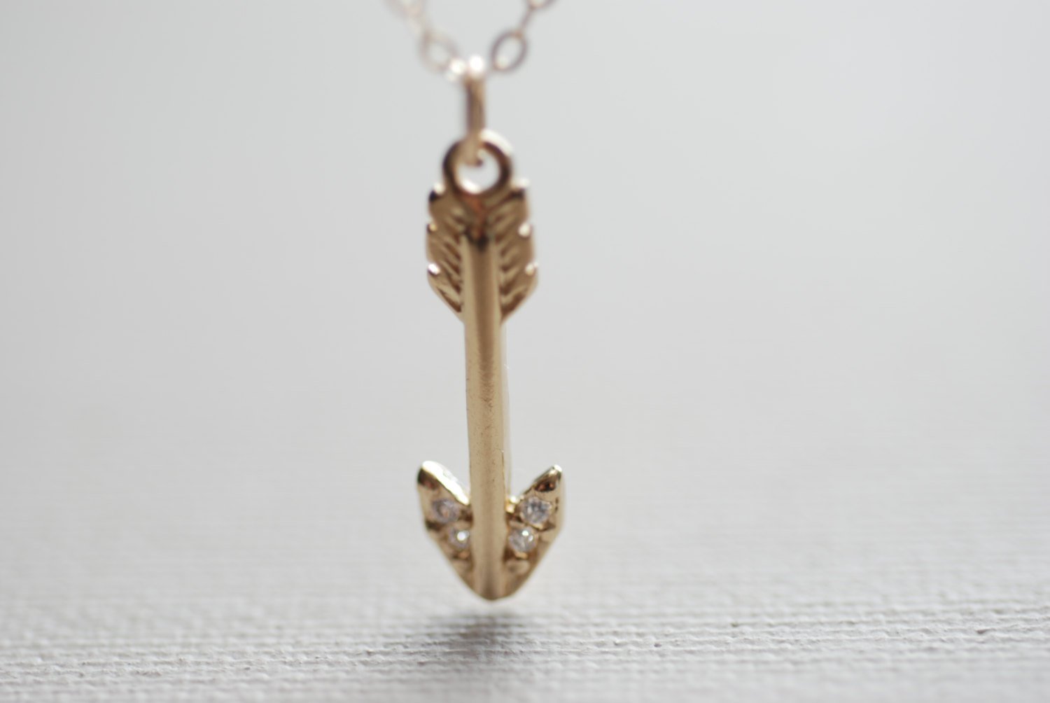 Gold Arrow Necklace - tip with crystals,22k gold Arrow, Dainty Arrow Necklace, Crystal Arrow Necklace,bow and arrow - HarperCrown