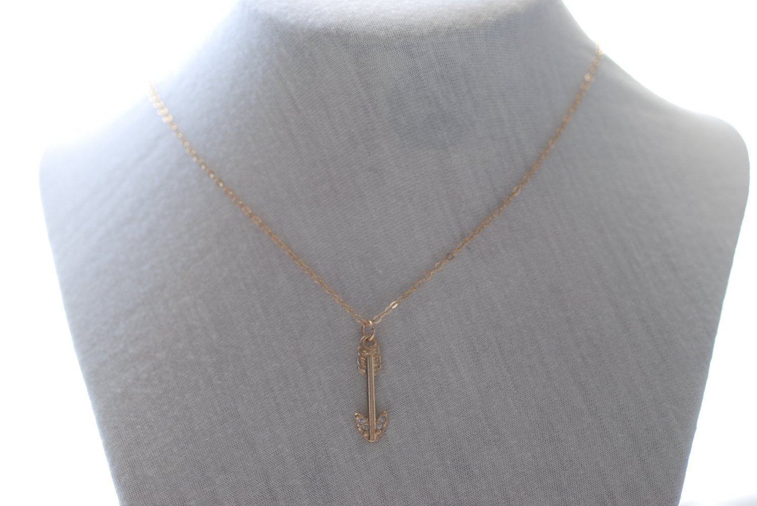 Gold Arrow Necklace - tip with crystals,22k gold Arrow, Dainty Arrow Necklace, Crystal Arrow Necklace,bow and arrow - HarperCrown