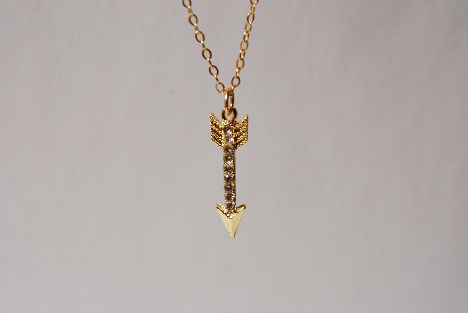 Gold Arrow Necklace with Crystals, 24k gold Arrow, Arrow Pendant,Minimalist Arrow,Crystal Arrow Necklace,Dainty Arrow - HarperCrown