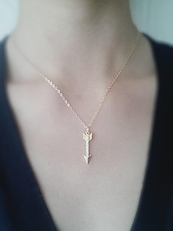 Gold Arrow Necklace with Crystals, 24k gold Arrow, Arrow Pendant,Minimalist Arrow,Crystal Arrow Necklace,Dainty Arrow - HarperCrown