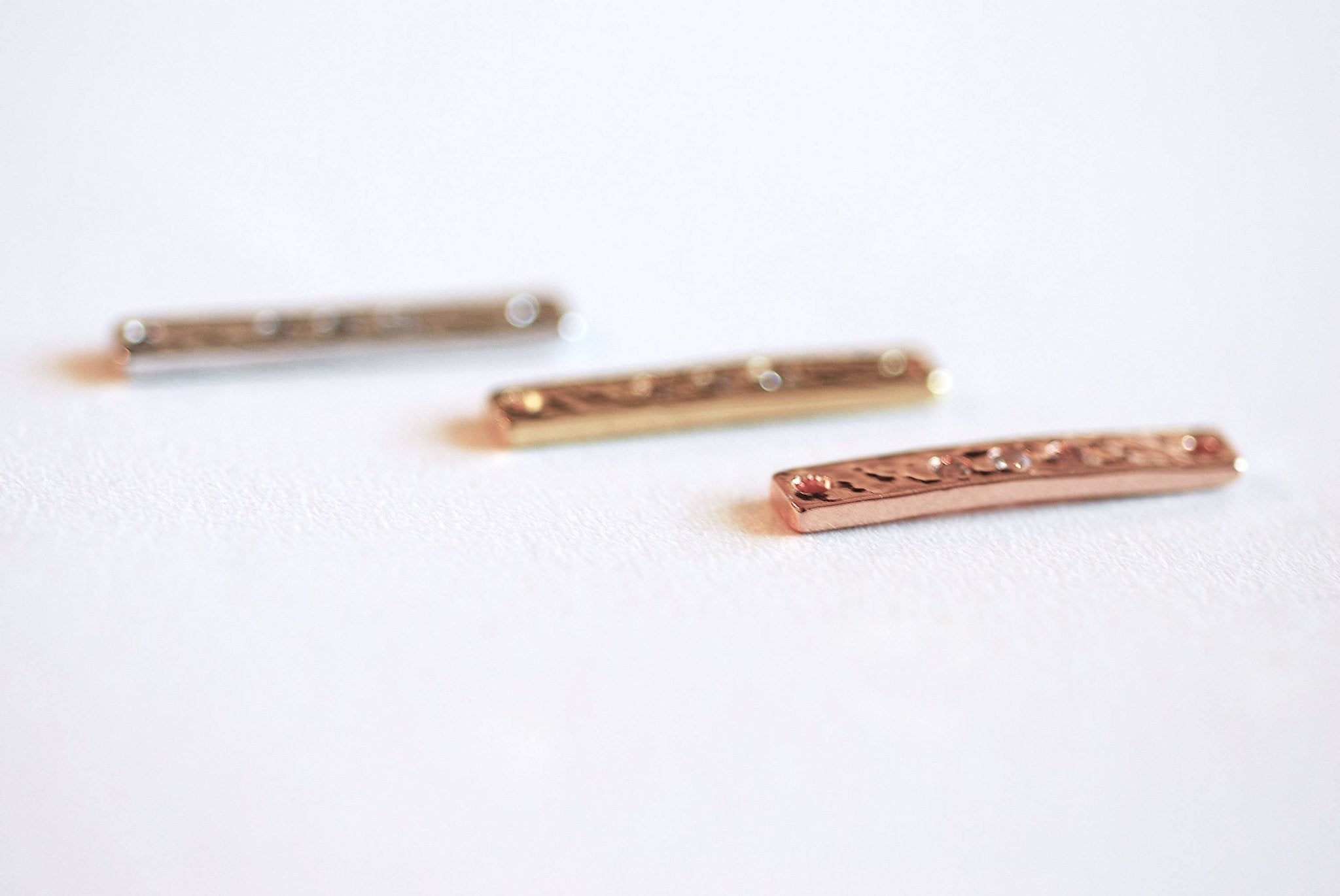 Gold Bar CZ Connector Charm- 22k Gold plated 925 Sterling Silver, Rose Gold, Hammered Bar Connector, Cubic zirconia Bar, Stamping Bar, Link - HarperCrown