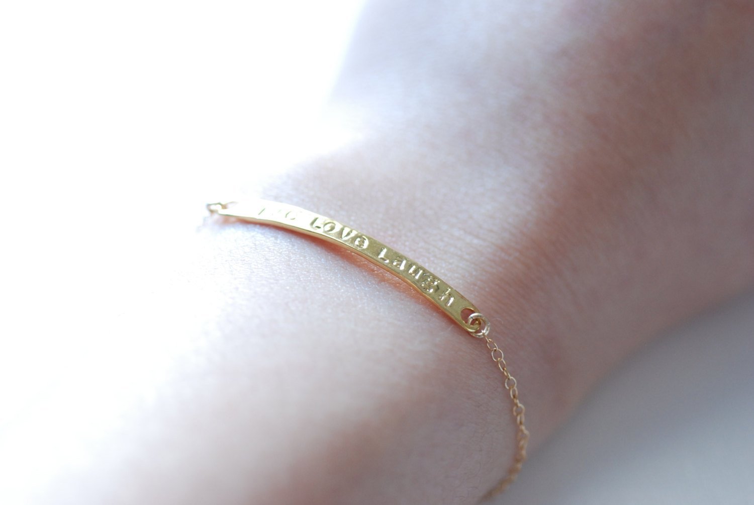 Gold Bar Live Love Laugh Bracelet-24k gold Live Love Laugh Cuff Bangle Bracelet, Gold Bar Bracelet - HarperCrown