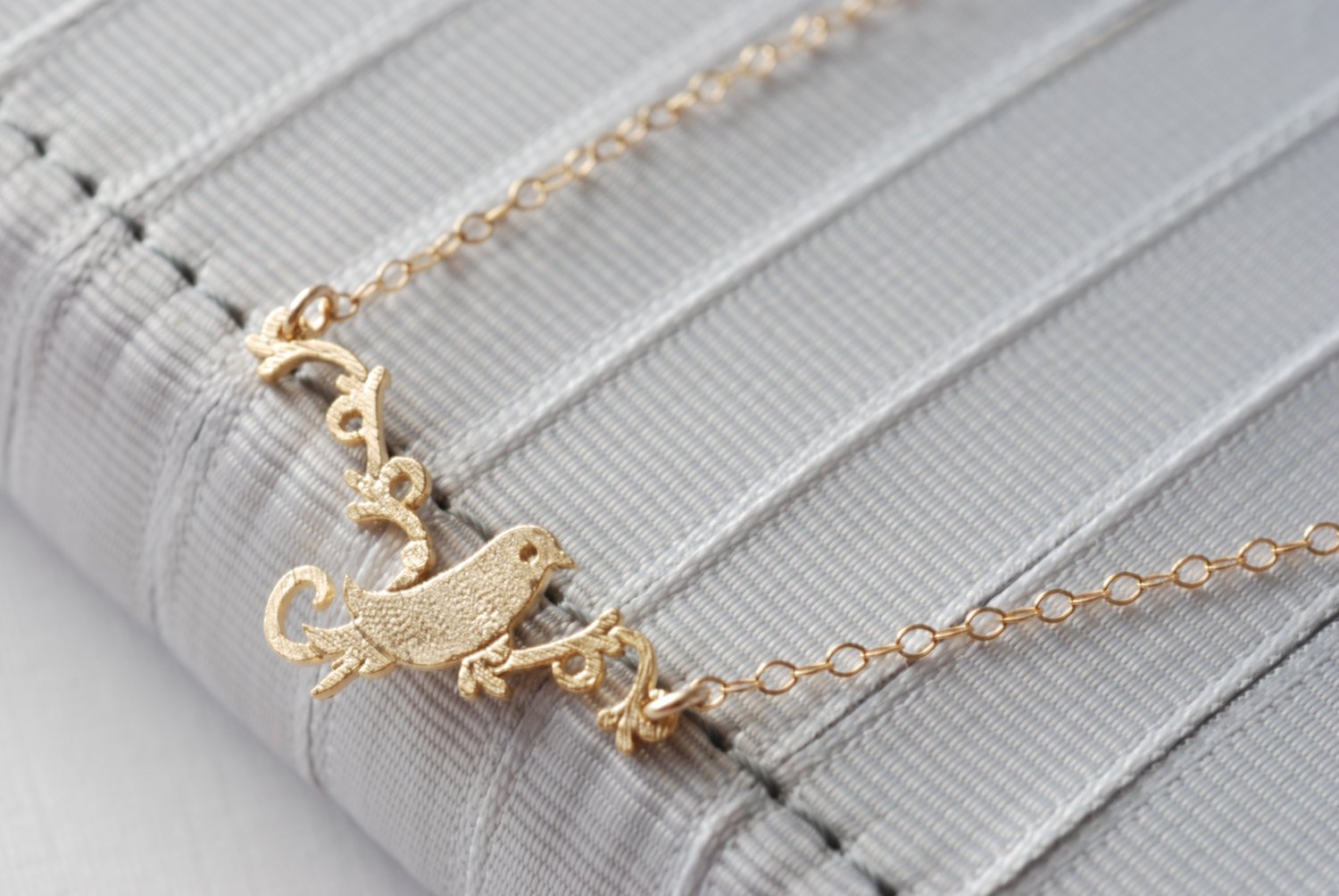 Gold Bird Necklace- Bird Branch Necklace- Simple Everyday Jewelry by HeirloomEnvy - HarperCrown