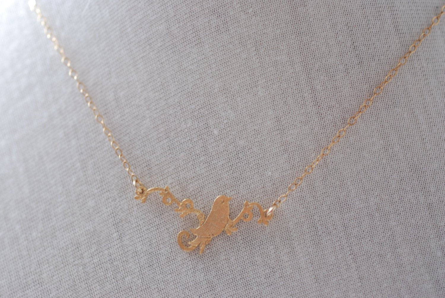 Gold Bird Necklace- Bird Branch Necklace- Simple Everyday Jewelry by HeirloomEnvy - HarperCrown