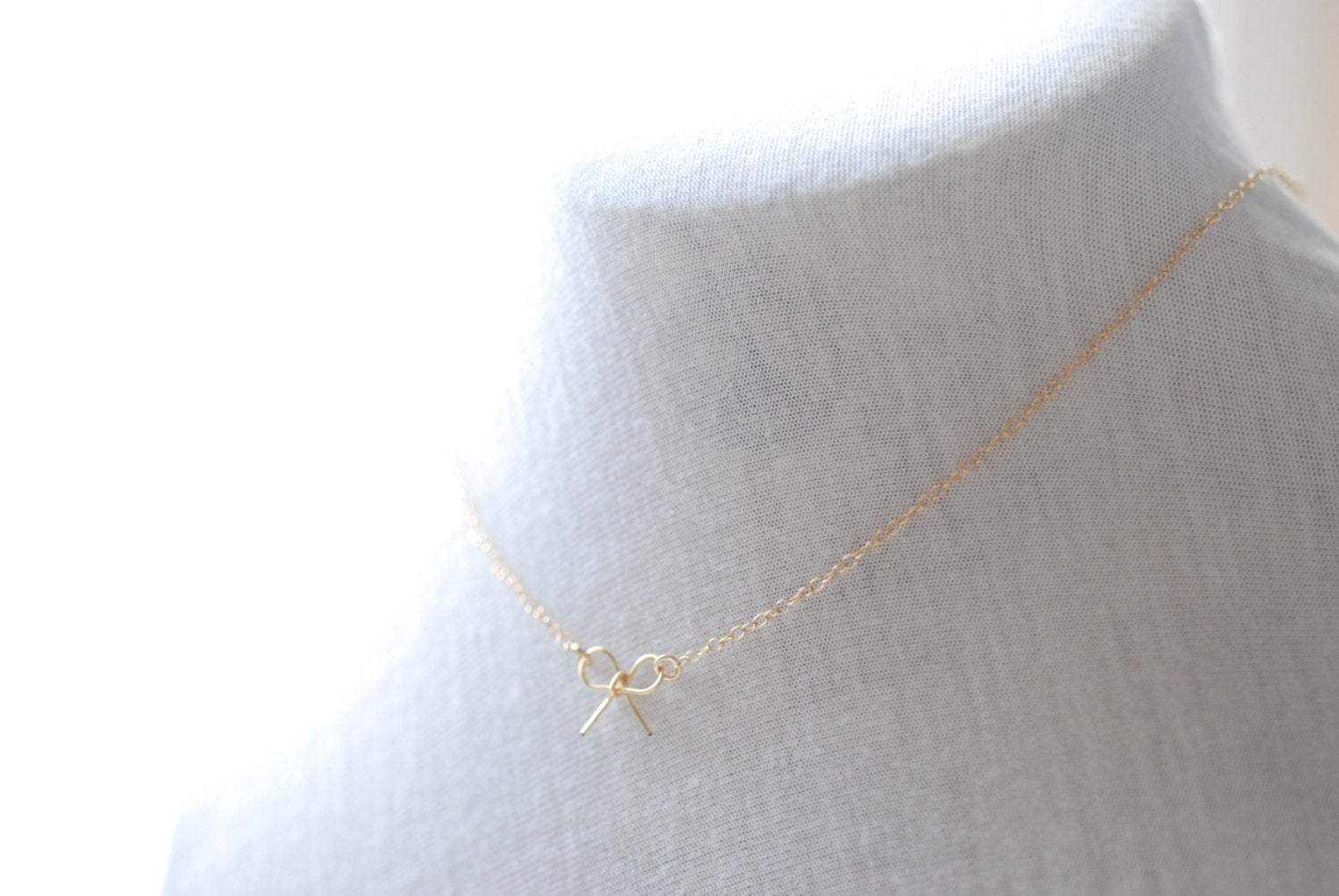 Gold Bow Necklace - 14 karat gold filled bow, gold filled bow necklace, Gold Ribbon Necklace, Dainty Jewerly by HeirloomEnvy - HarperCrown