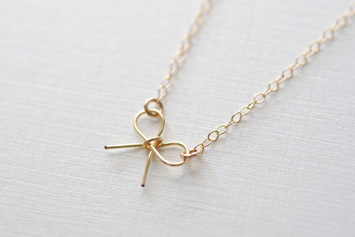 Gold Bow Necklace - 14 karat gold filled bow, gold filled bow necklace, Gold Ribbon Necklace, Dainty Jewerly by HeirloomEnvy - HarperCrown
